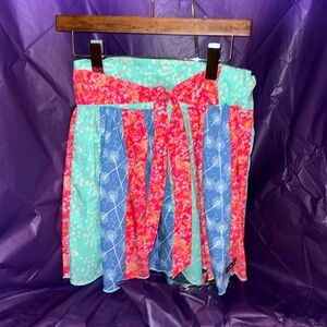 EUC Matilda Jane Little Girls Pleated Mixed Pattern skirt with tie at waist-🩷10